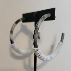 White Beaded Hoop Earrings